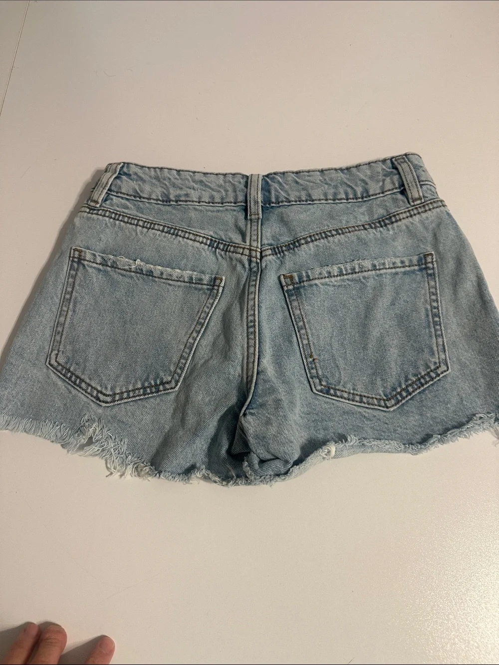 Garage Light Wash Frayed Denim Shorts - Blue